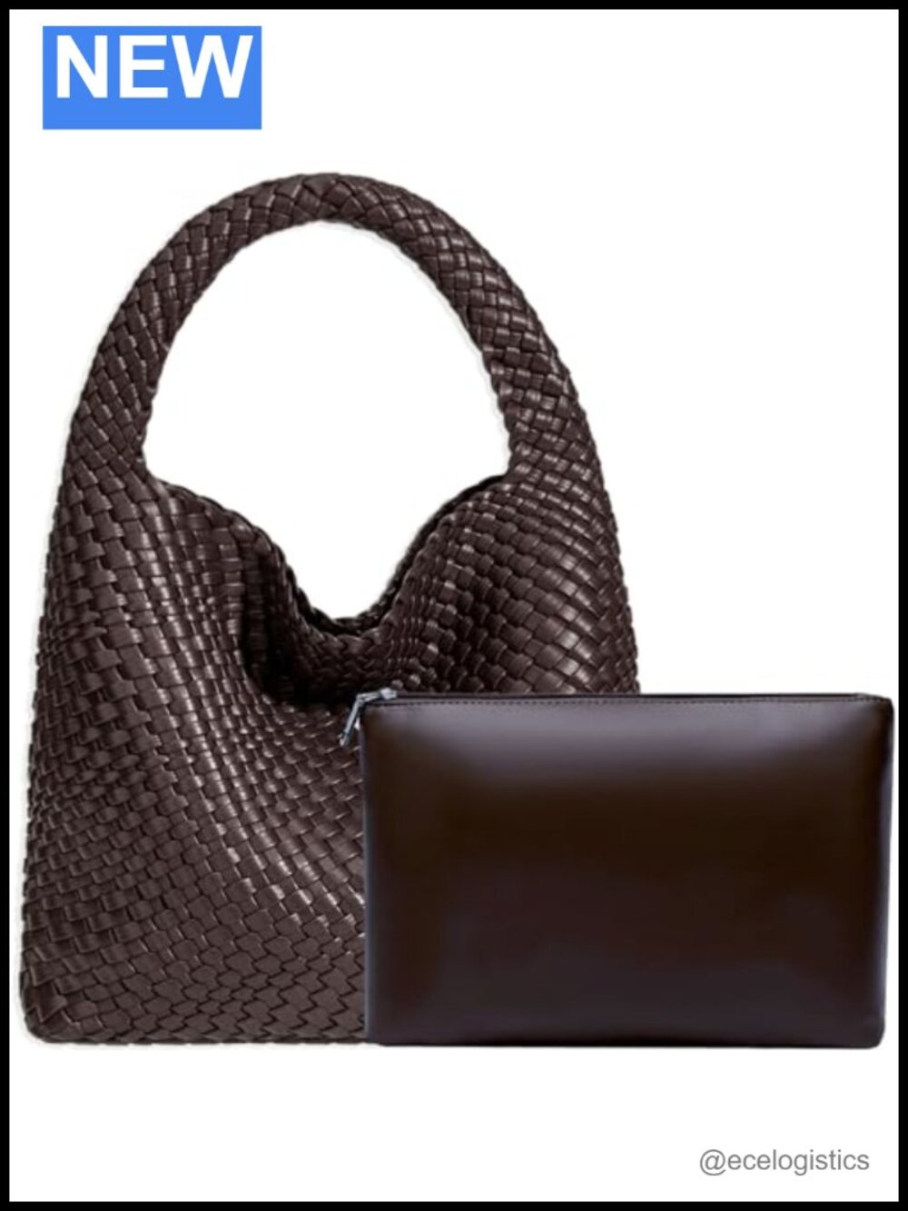 Woven Hobo Tote Bag in Mocha Coffee - Vegan Leather Tote Handbag Women Shoulder